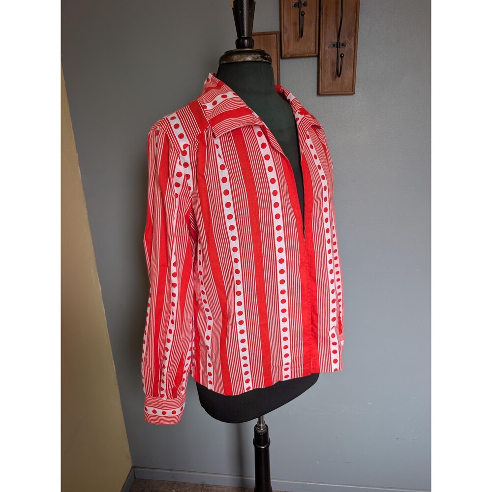 Vintage 70s Bold Red White Blouse